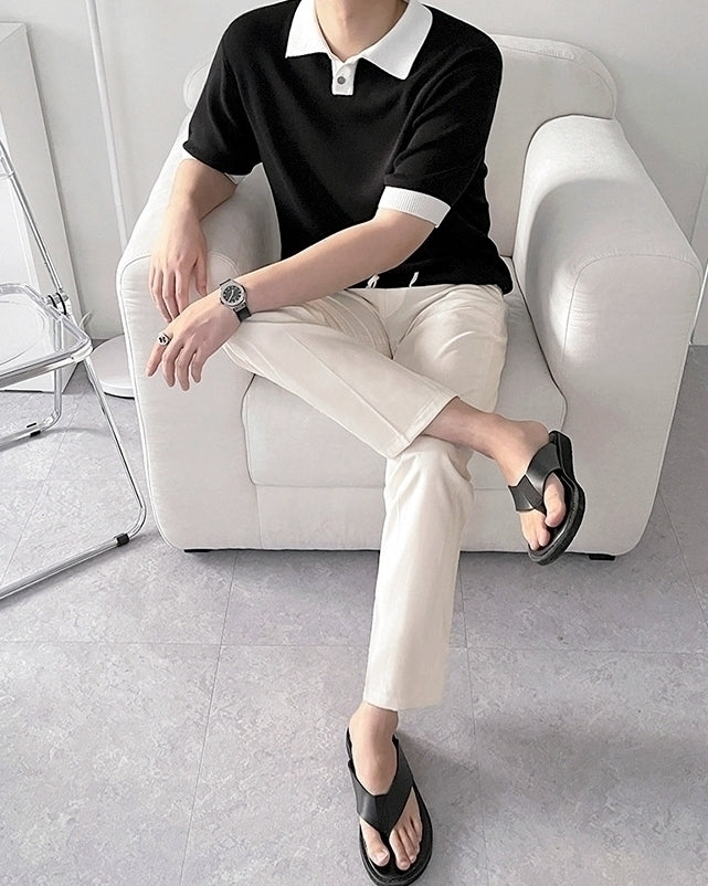 Colorful Knit Polo Shirt Casual Trendy Style