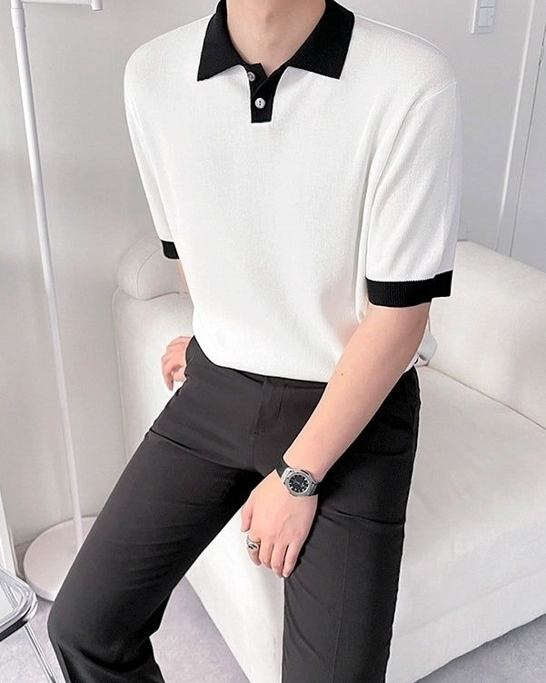 Colorful Knit Polo Shirt Casual Trendy Style