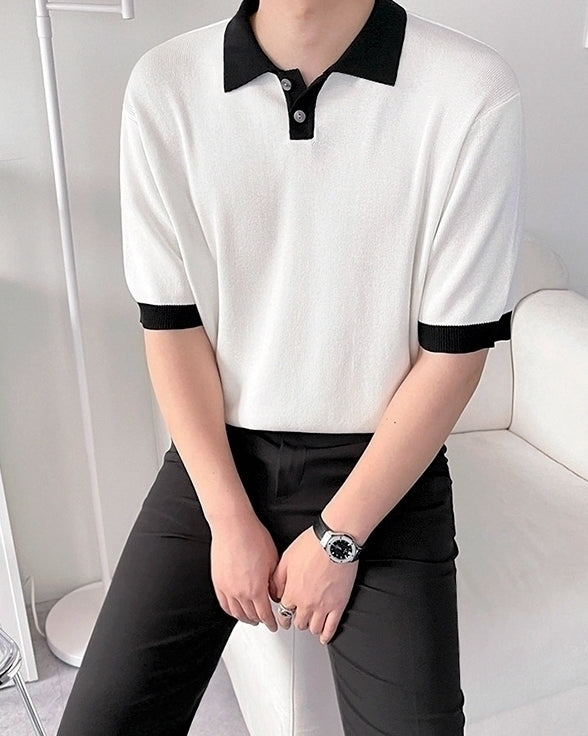 Colorful Knit Polo Shirt Casual Trendy Style