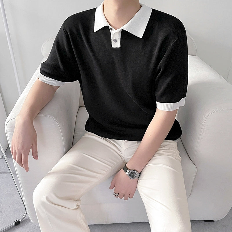 Colorful Knit Polo Shirt Casual Trendy Style