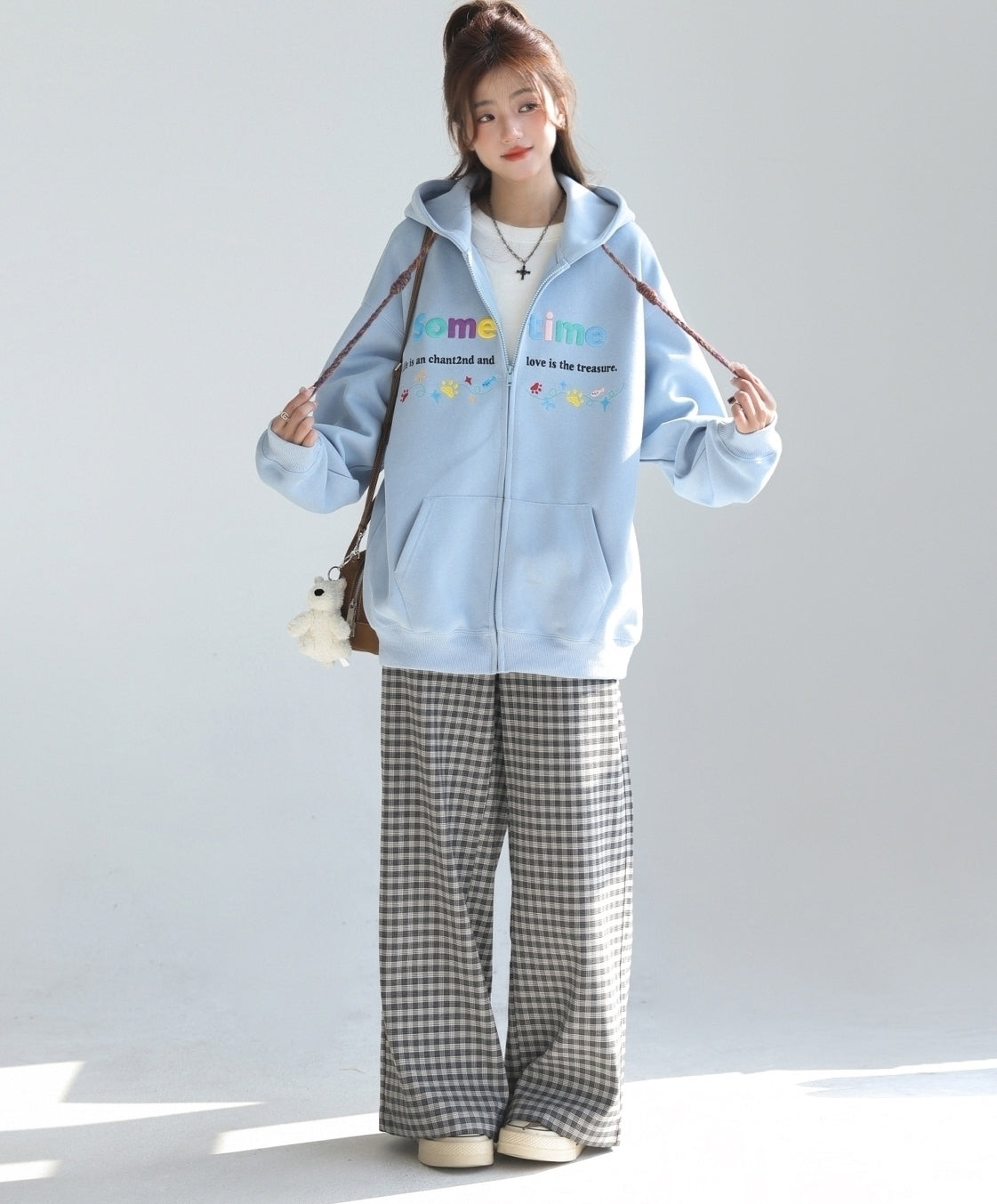Colorful Letter Embroidered Casual Zip Up Hoodie