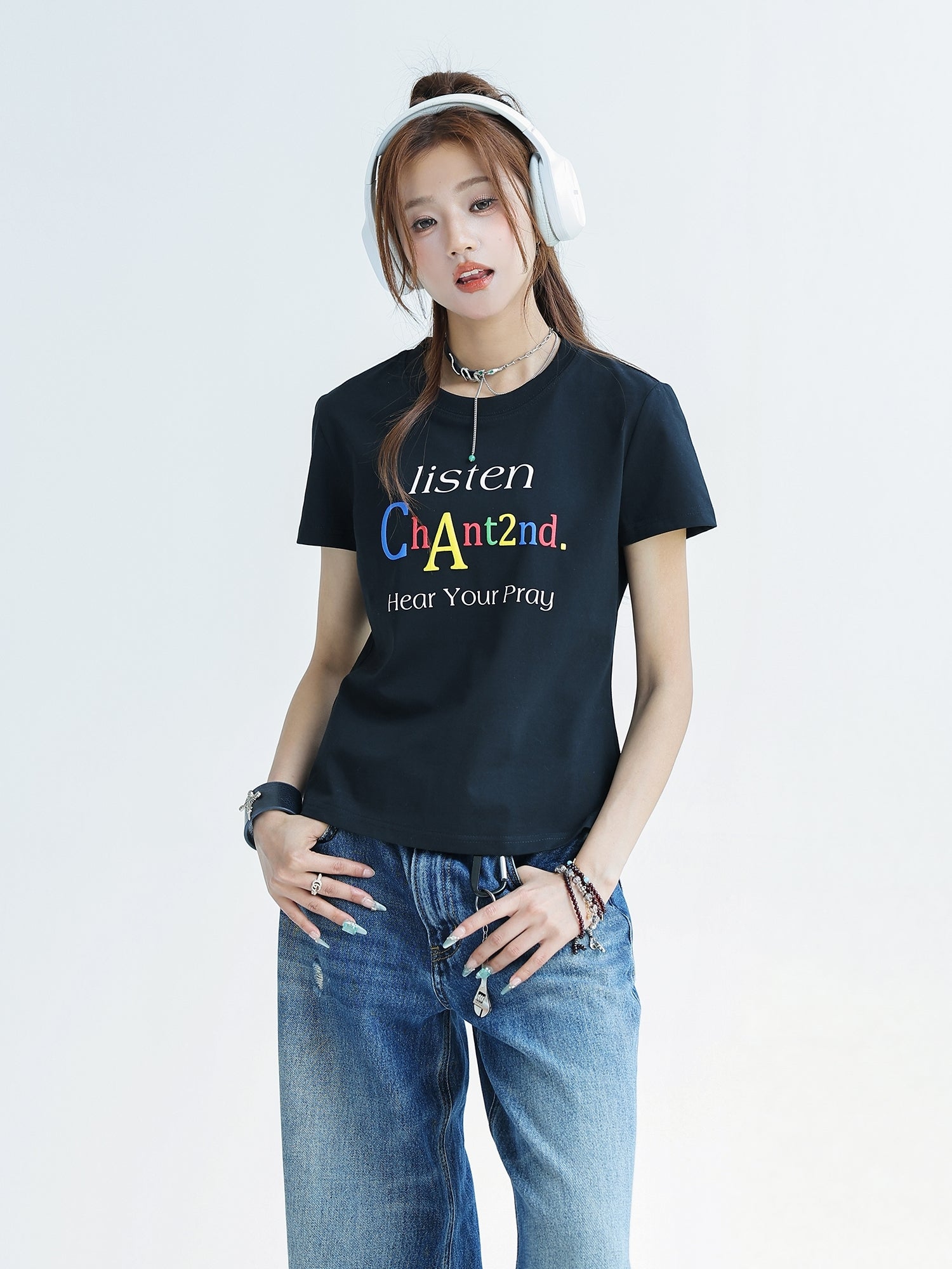 Colorful Letter Print Cool Touch Short Sleeve Top