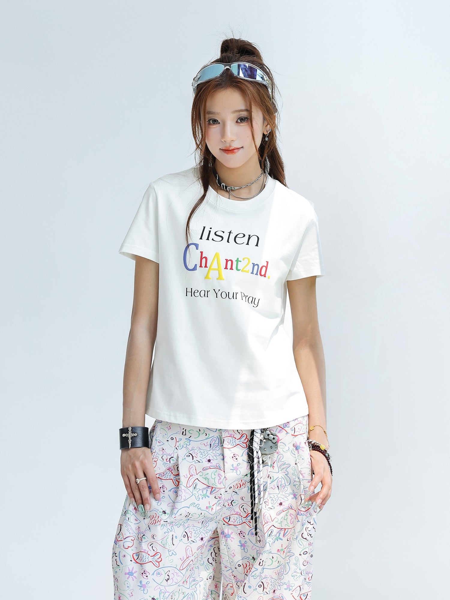 Colorful Letter Print Cool Touch Short Sleeve Top