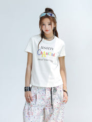 Colorful Letter Print Cool Touch Short Sleeve Top