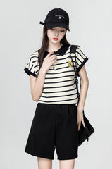Colorful Striped Cartoon Embroidered Polo Shirt