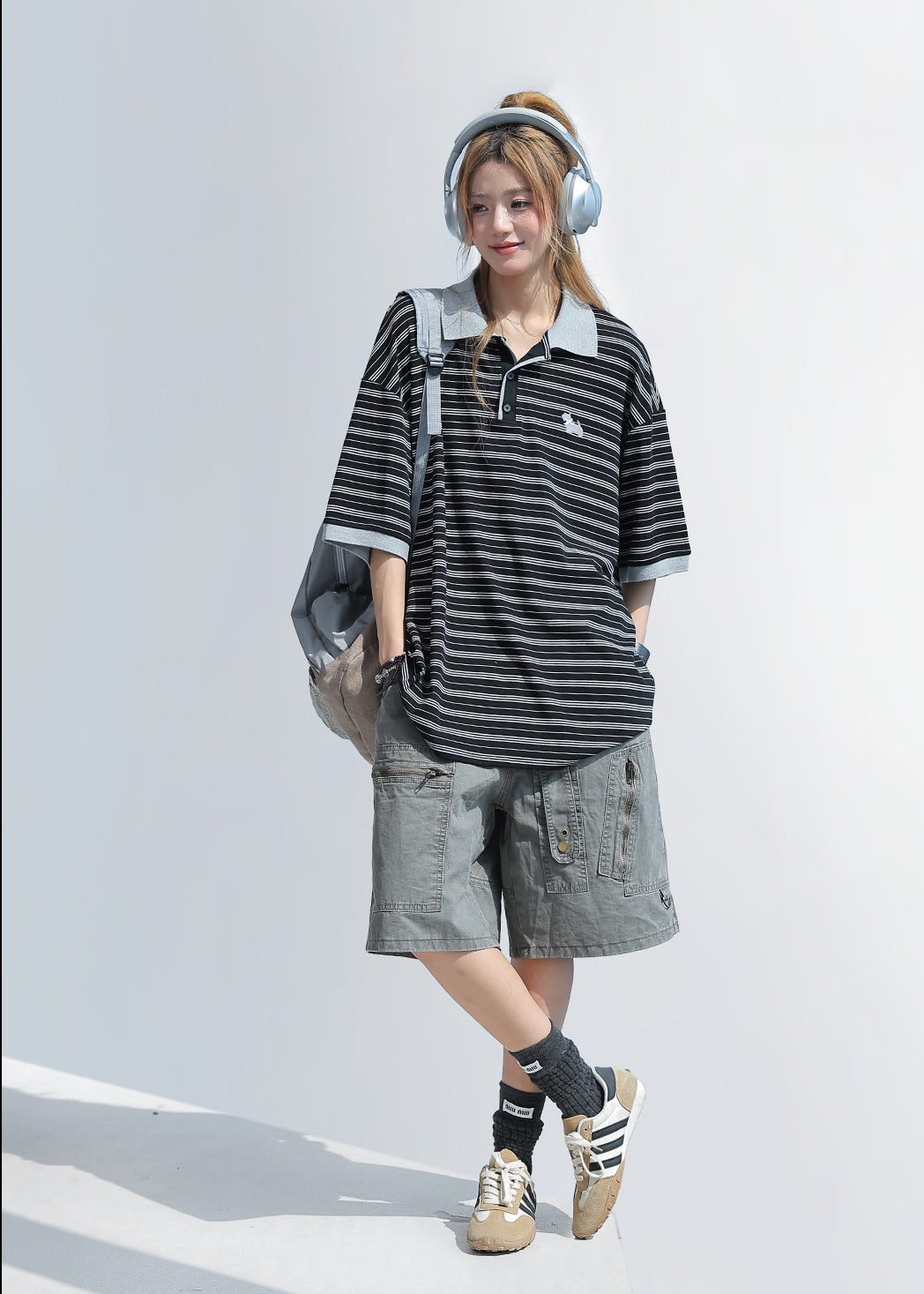 Contrast Stripe Lapel Polo Shirt