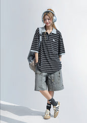 Contrast Stripe Lapel Polo Shirt