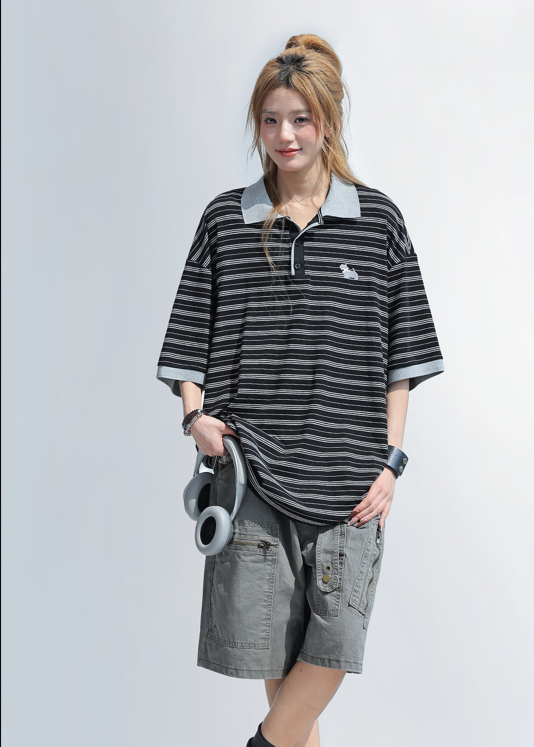 Contrast Stripe Lapel Polo Shirt