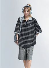 Contrast Stripe Lapel Polo Shirt