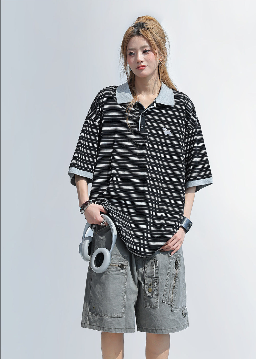 Contrast Stripe Lapel Polo Shirt