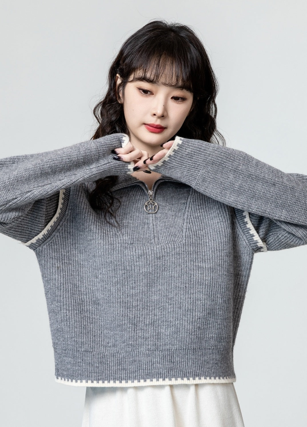 Cozy Knit Sweater With Star Zip Pull