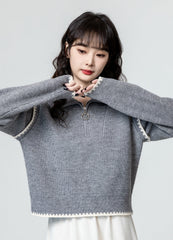 Cozy Knit Sweater With Star Zip Pull