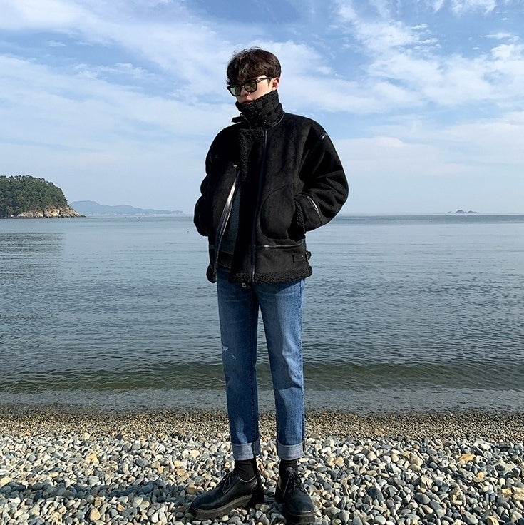 Cozy Fleece Jacket Casual Motorcycle Style