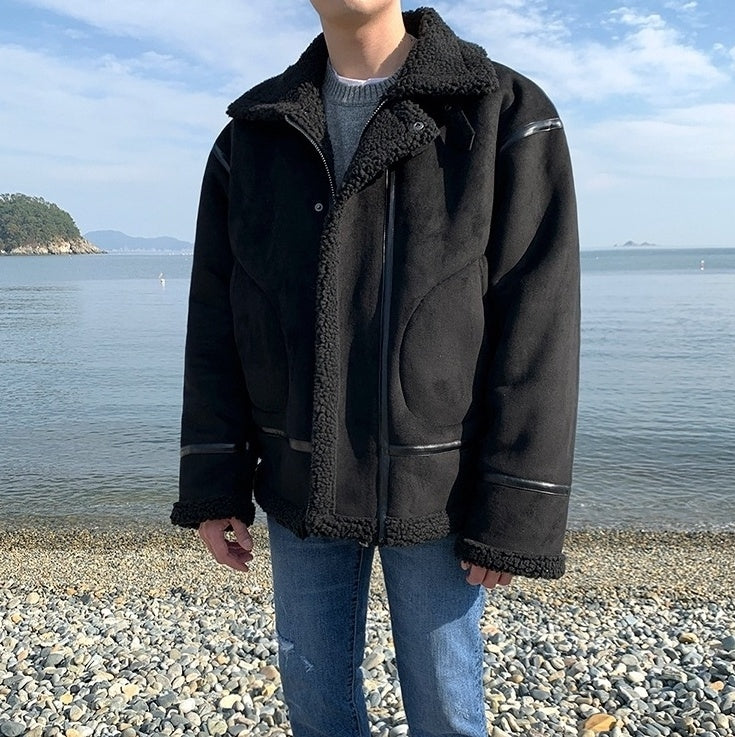 Cozy Fleece Jacket Casual Motorcycle Style