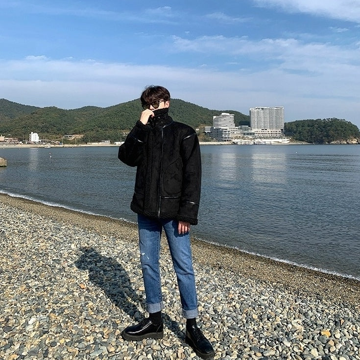 Cozy Fleece Jacket Casual Motorcycle Style