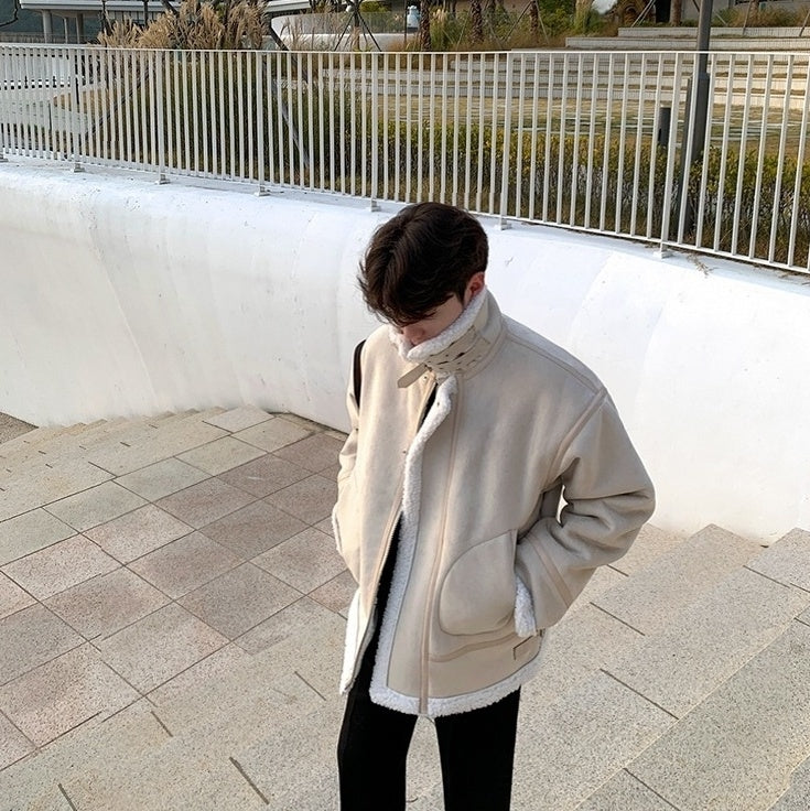Cozy Fleece Jacket Casual Motorcycle Style