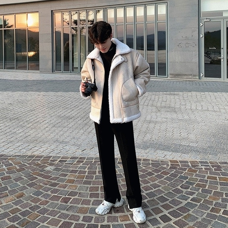 Cozy Fleece Jacket Casual Motorcycle Style