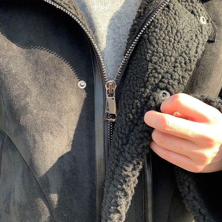 Cozy Fleece Jacket Casual Motorcycle Style
