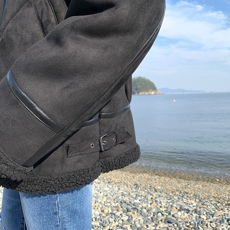 Cozy Fleece Jacket Casual Motorcycle Style