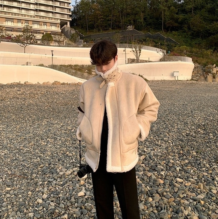 Cozy Fleece Jacket Casual Motorcycle Style