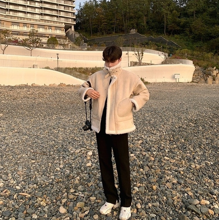Cozy Fleece Jacket Casual Motorcycle Style