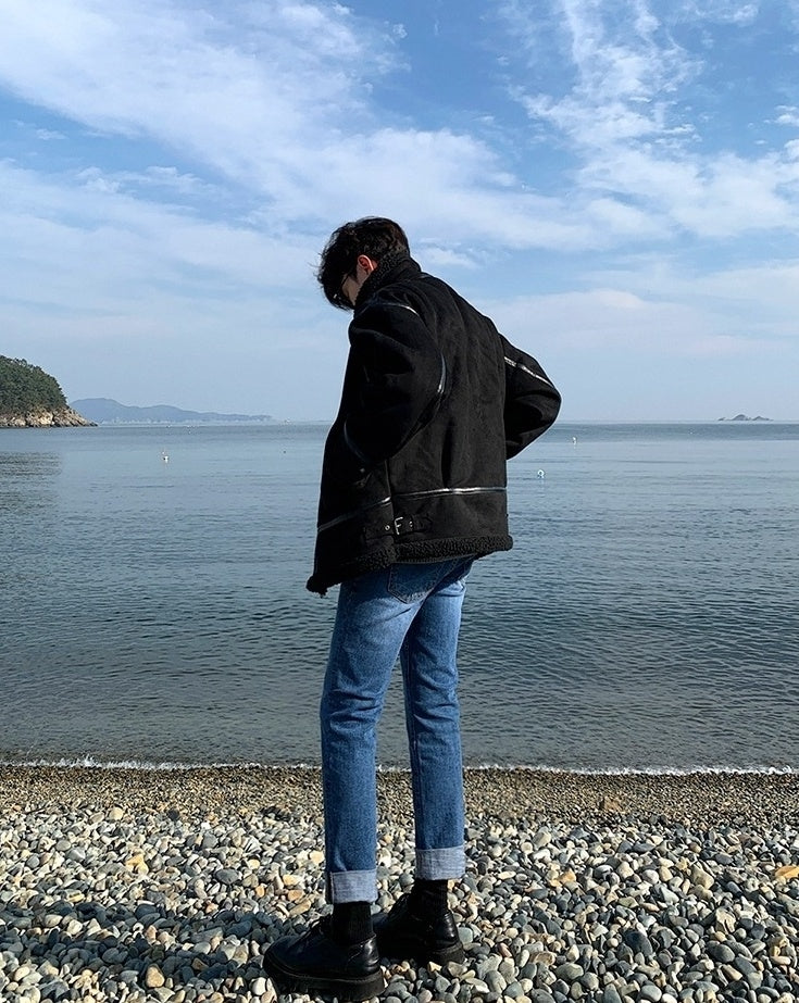 Cozy Fleece Jacket Casual Motorcycle Style