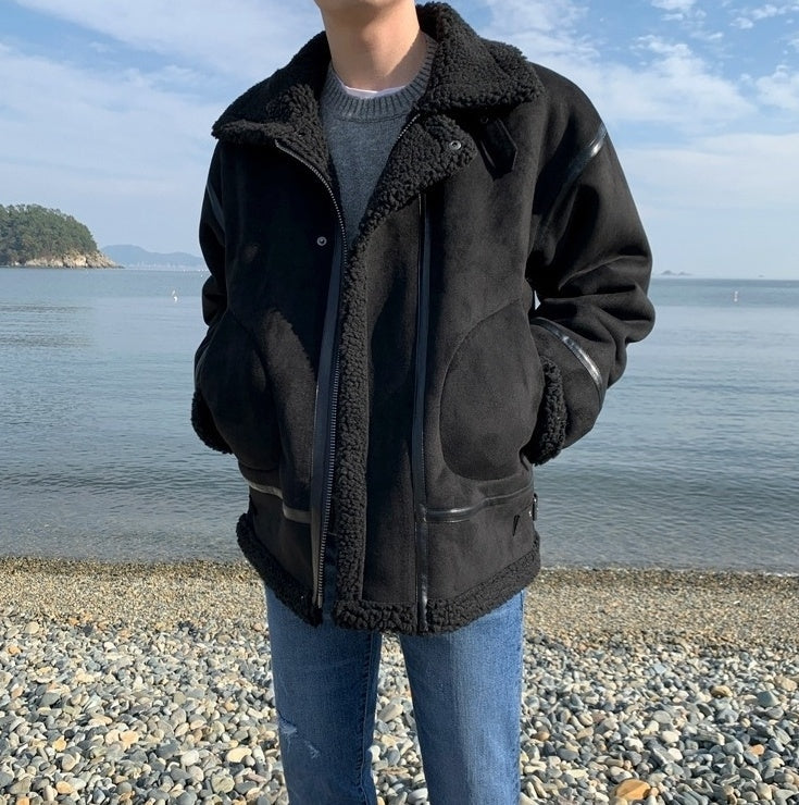 Cozy Fleece Jacket Casual Motorcycle Style