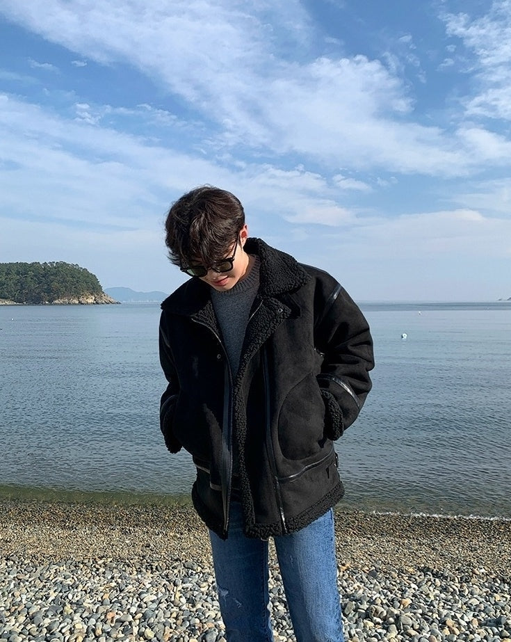 Cozy Fleece Jacket Casual Motorcycle Style