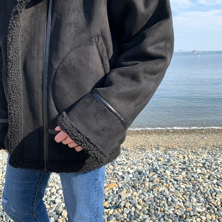 Cozy Fleece Jacket Casual Motorcycle Style