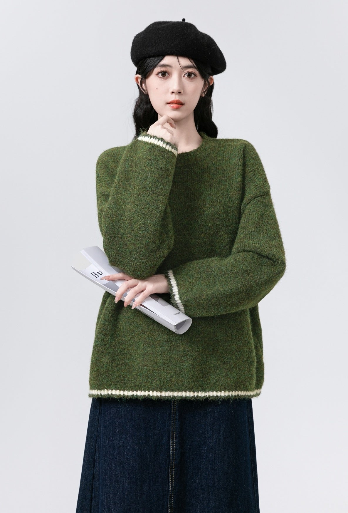 Cozy Green Knit Pullover Sweater