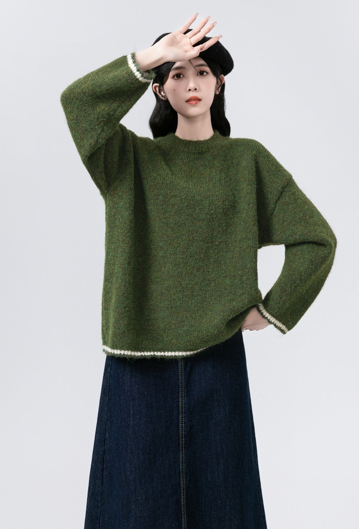 Cozy Green Knit Pullover Sweater