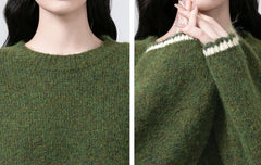 Cozy Green Knit Pullover Sweater