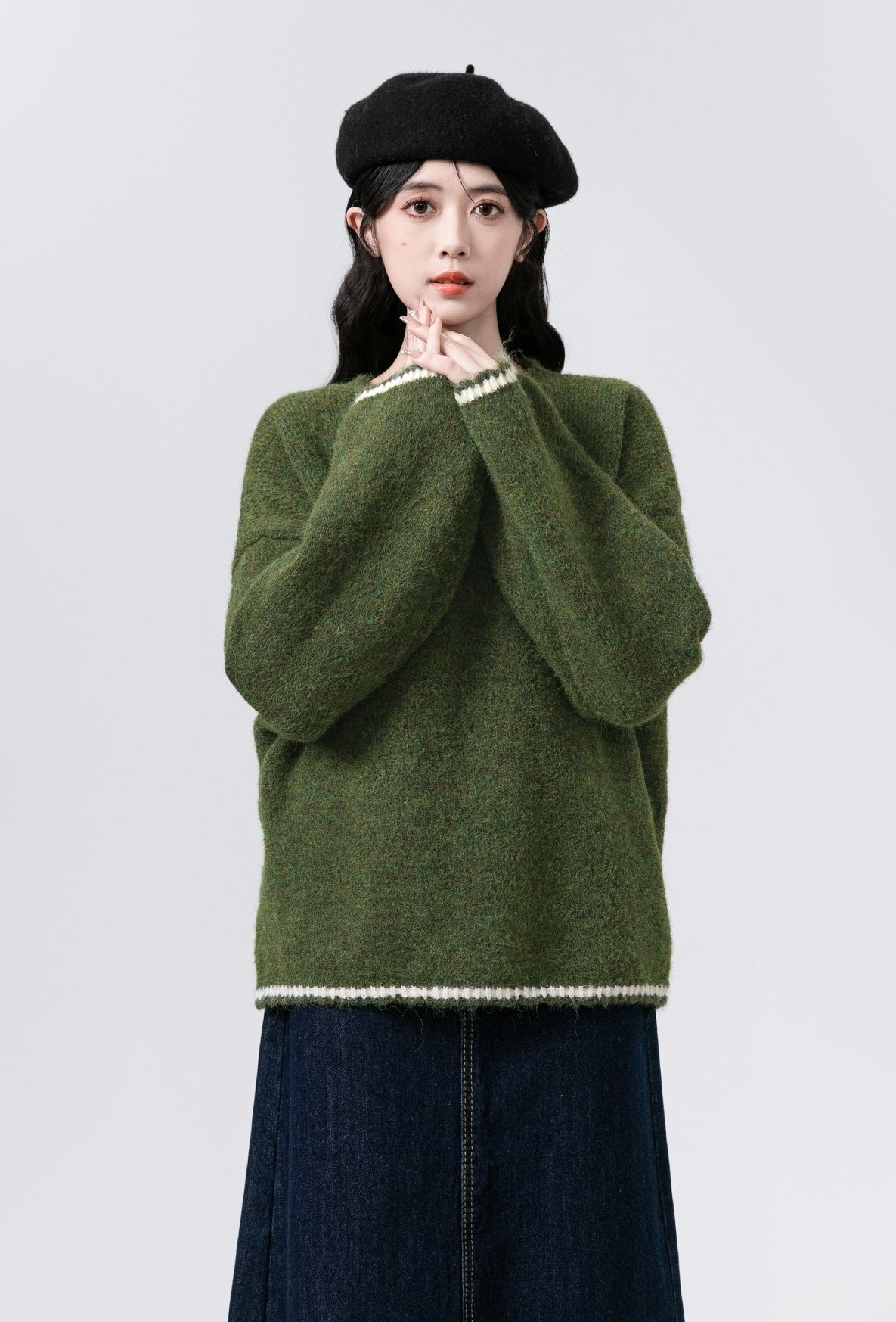 Cozy Green Knit Pullover Sweater
