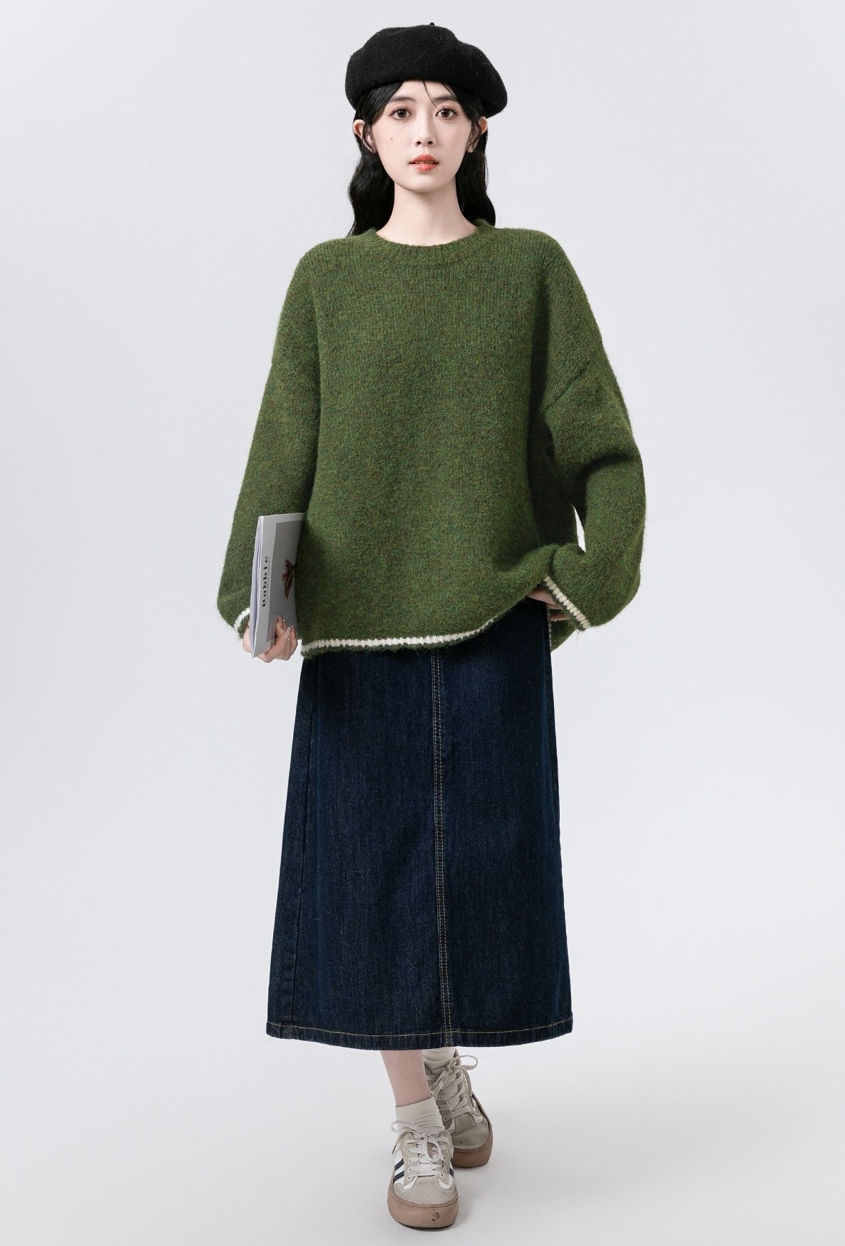 Cozy Green Knit Pullover Sweater