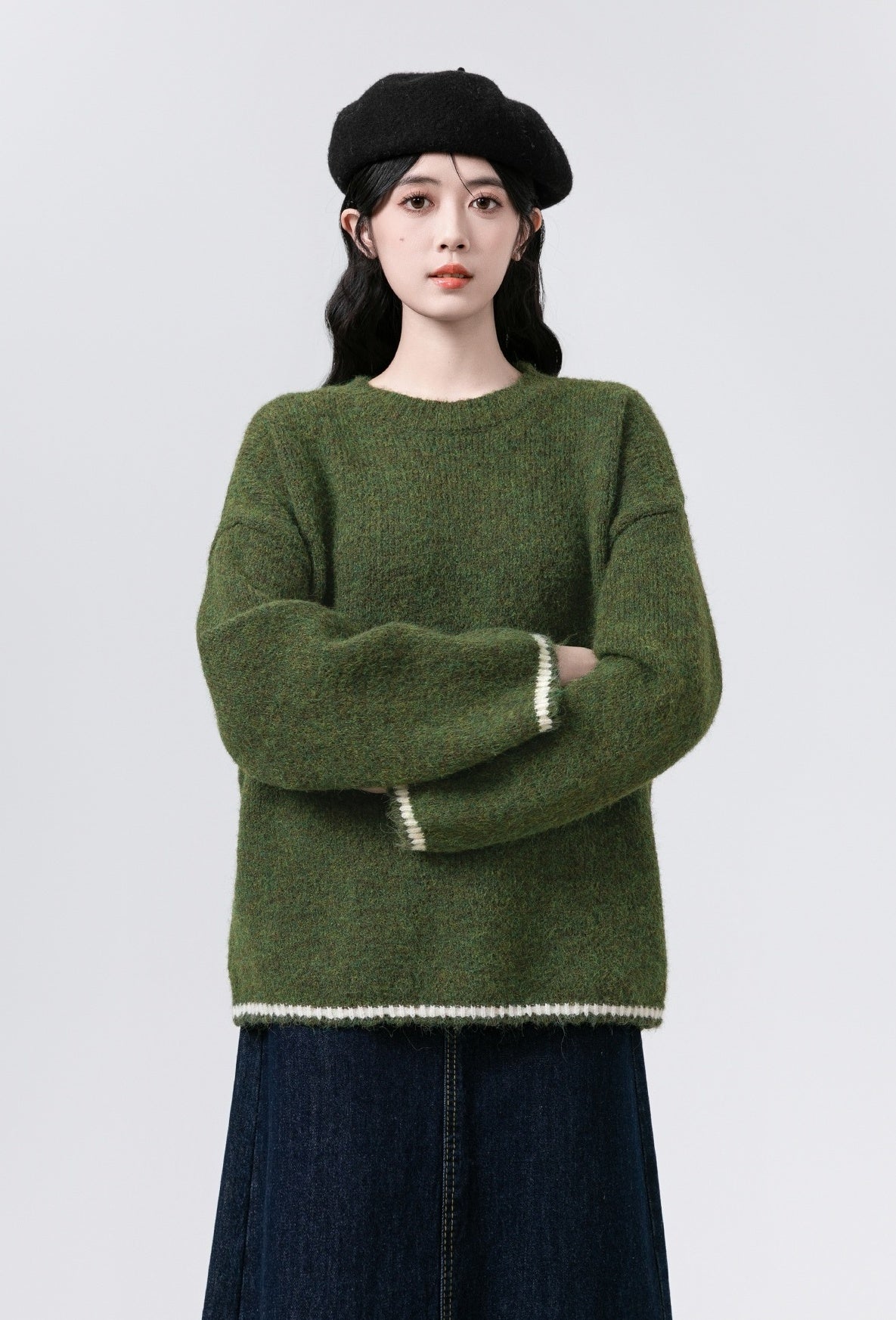 Cozy Green Knit Pullover Sweater