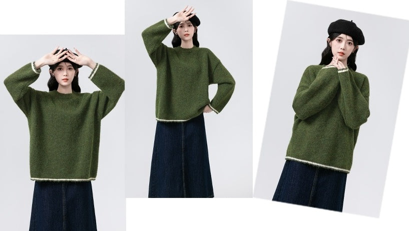 Cozy Green Knit Pullover Sweater