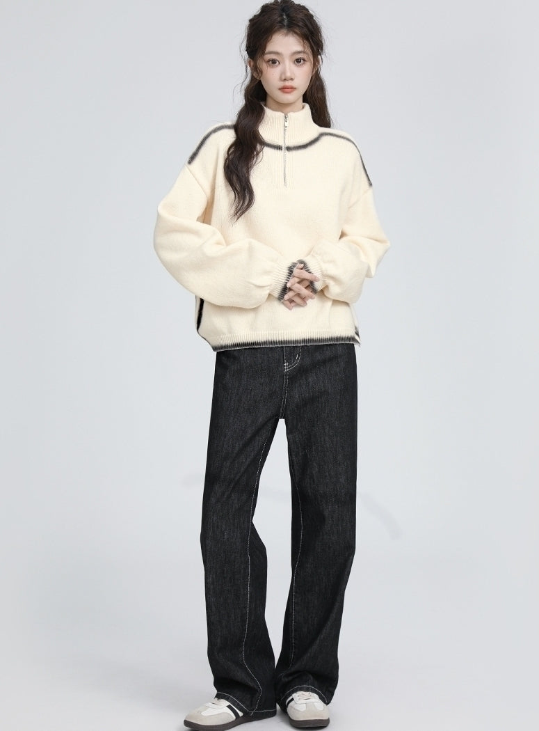 Cozy Half Zip Turtleneck Knit Sweater