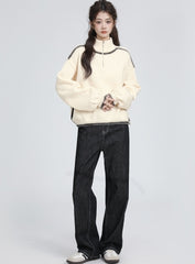 Cozy High Neck Half Zip Knit Sweater Pullover