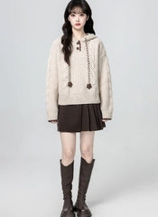 Cozy Hooded Cable Knit Pullover Sweater