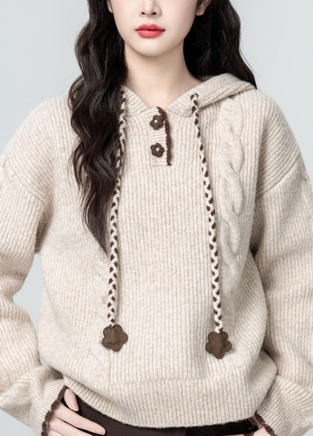 Cozy Hooded Cable Knit Pullover Sweater