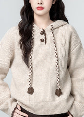 Cozy Hooded Cable Knit Pullover Sweater