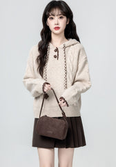 Cozy Hooded Cable Knit Pullover Sweater