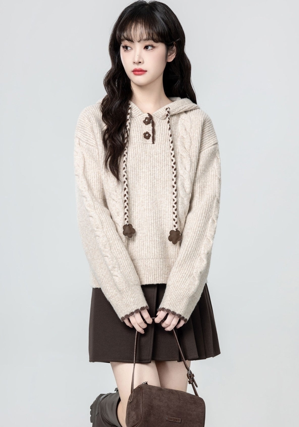 Cozy Hooded Cable Knit Pullover Sweater