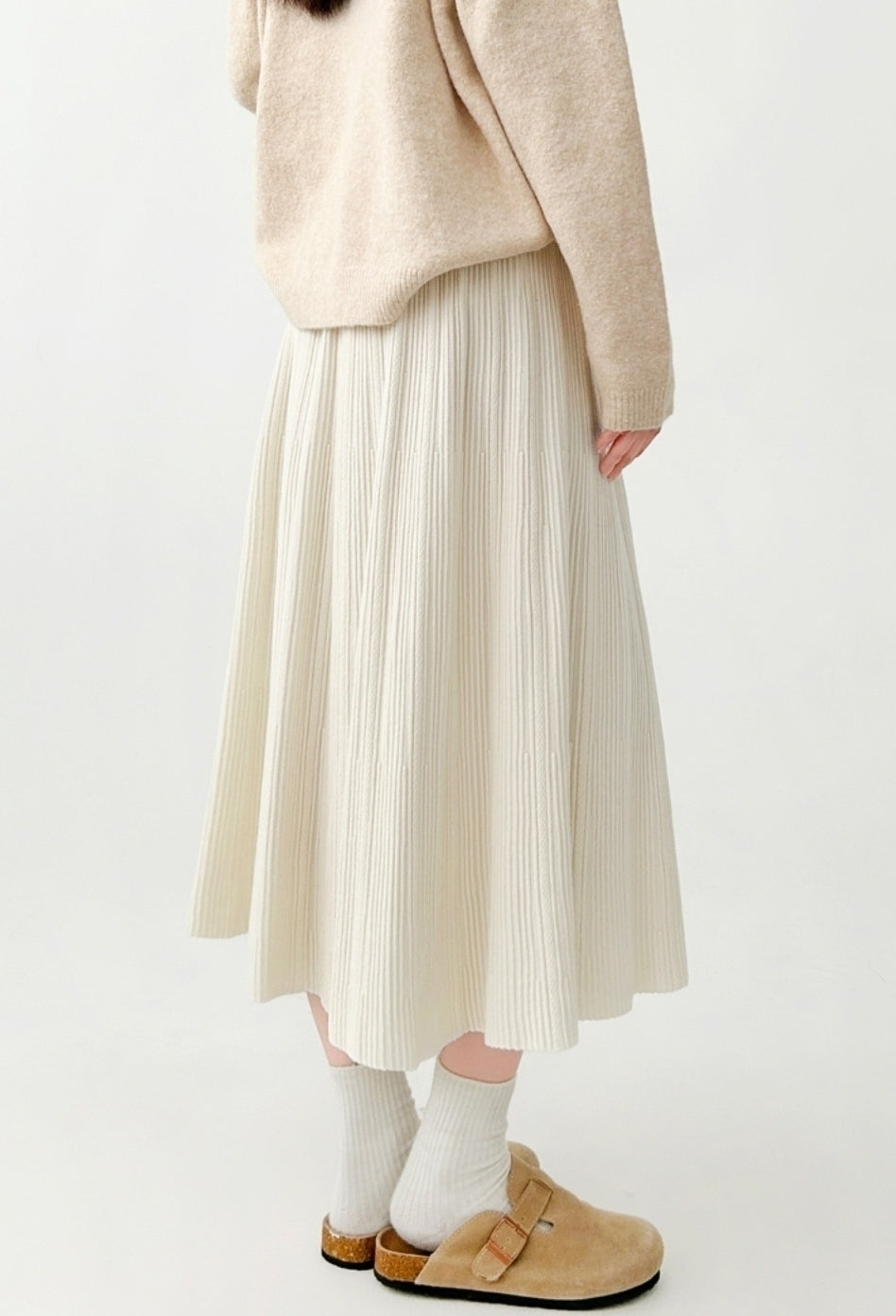 Cozy Knit High Waist Midi A Line Skirt