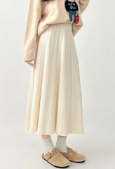 Cozy Knit High Waist Midi A Line Skirt