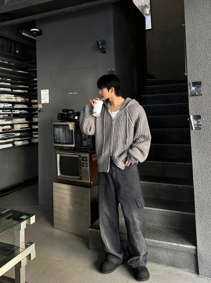Cozy Knit Hooded Cardigan Sweater Casual Style
