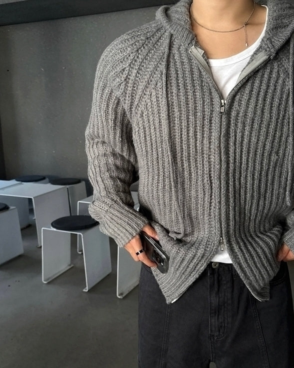 Cozy Knit Hooded Cardigan Sweater Casual Style