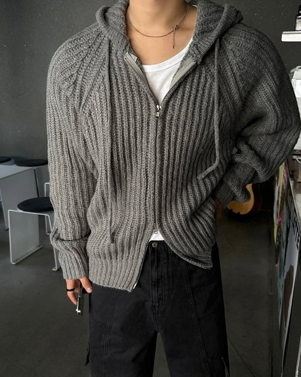Cozy Knit Hooded Cardigan Sweater Casual Style