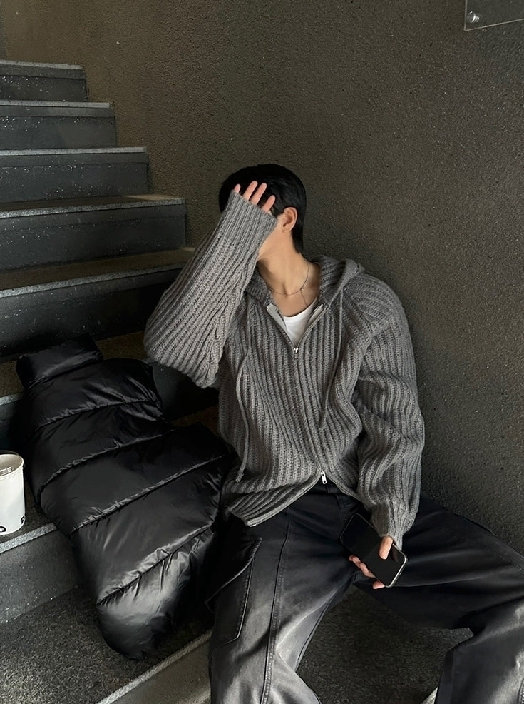 Cozy Knit Hooded Cardigan Sweater Casual Style