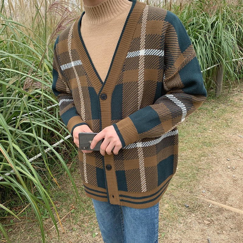 Cozy Knit Plaid Cardigan Sweater